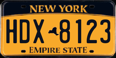 NY license plate HDX8123