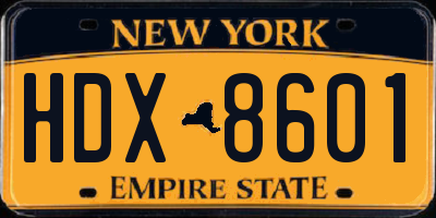 NY license plate HDX8601