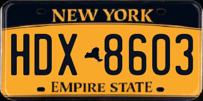 NY license plate HDX8603
