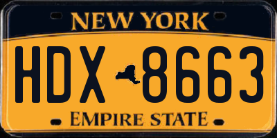 NY license plate HDX8663