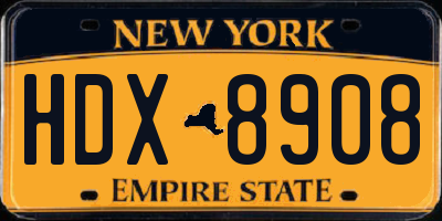 NY license plate HDX8908