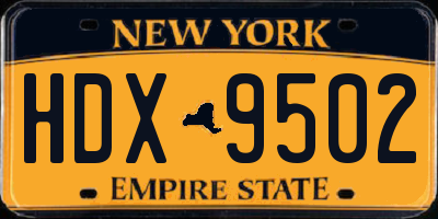 NY license plate HDX9502