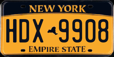 NY license plate HDX9908