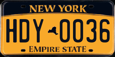 NY license plate HDY0036