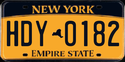 NY license plate HDY0182