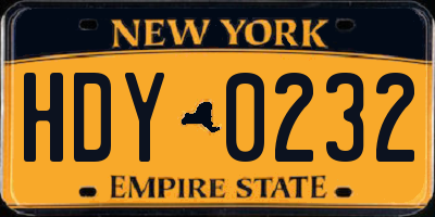 NY license plate HDY0232