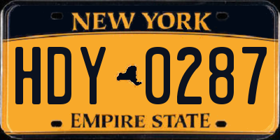 NY license plate HDY0287