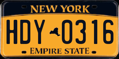 NY license plate HDY0316