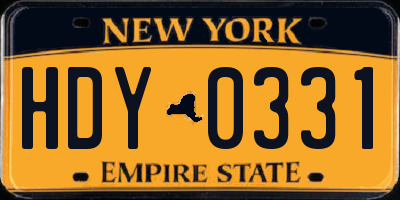 NY license plate HDY0331