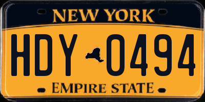 NY license plate HDY0494