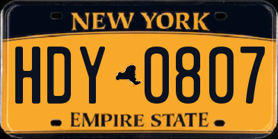 NY license plate HDY0807
