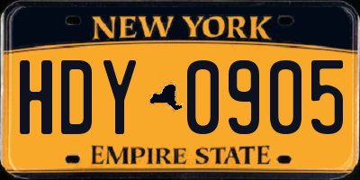 NY license plate HDY0905