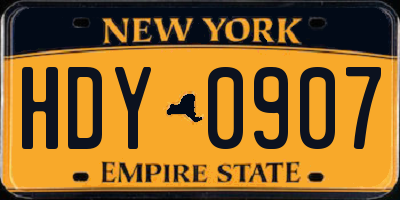NY license plate HDY0907