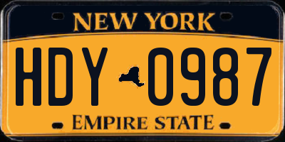 NY license plate HDY0987