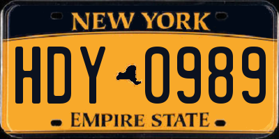 NY license plate HDY0989