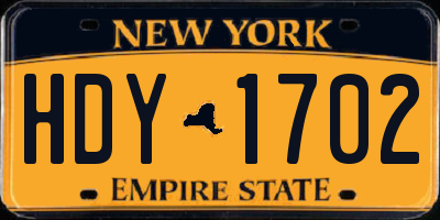 NY license plate HDY1702