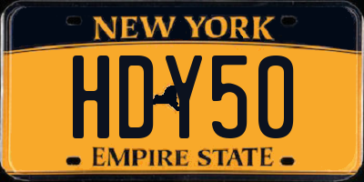 NY license plate HDY50