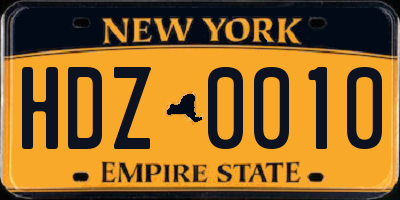 NY license plate HDZ0010