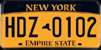 NY license plate HDZ0102