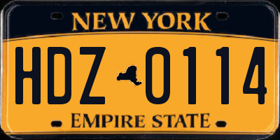 NY license plate HDZ0114