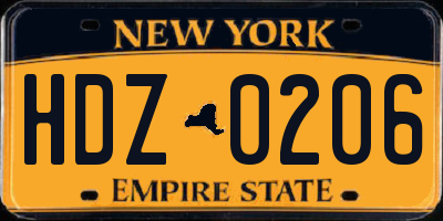 NY license plate HDZ0206
