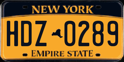 NY license plate HDZ0289