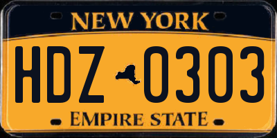 NY license plate HDZ0303