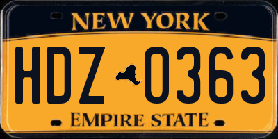 NY license plate HDZ0363