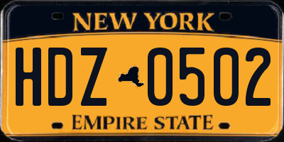 NY license plate HDZ0502