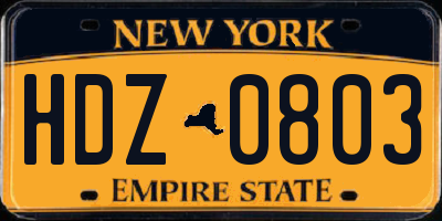 NY license plate HDZ0803