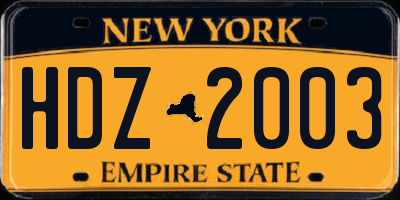 NY license plate HDZ2003