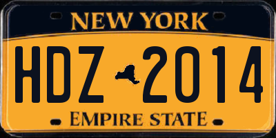 NY license plate HDZ2014