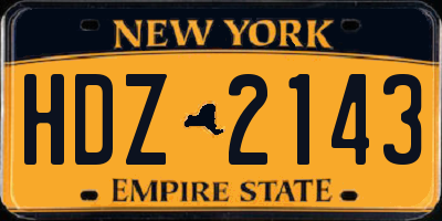 NY license plate HDZ2143