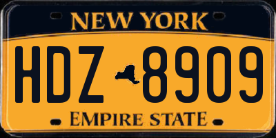 NY license plate HDZ8909