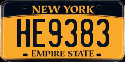 NY license plate HE9383