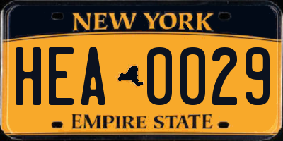 NY license plate HEA0029
