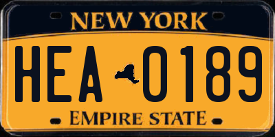 NY license plate HEA0189