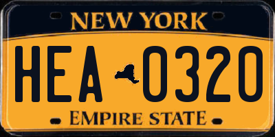 NY license plate HEA0320