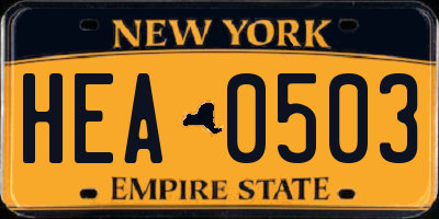 NY license plate HEA0503