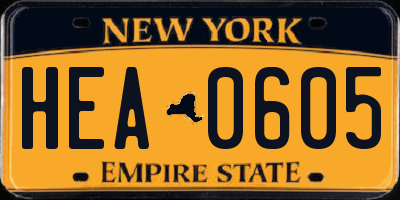 NY license plate HEA0605