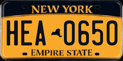 NY license plate HEA0650