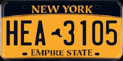 NY license plate HEA3105