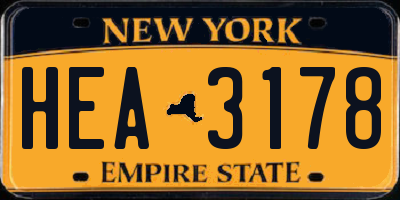 NY license plate HEA3178