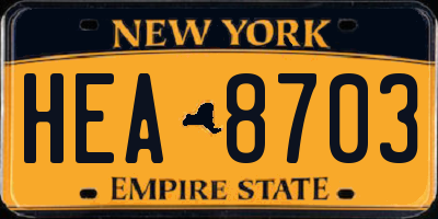 NY license plate HEA8703