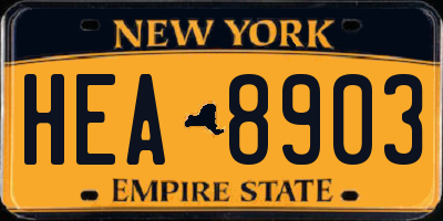 NY license plate HEA8903