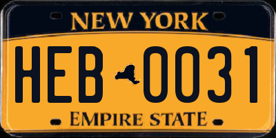 NY license plate HEB0031