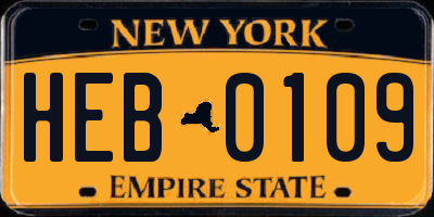NY license plate HEB0109