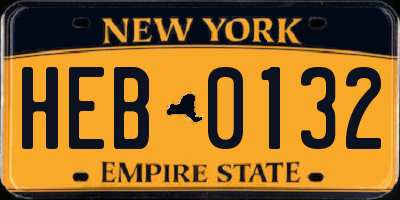 NY license plate HEB0132