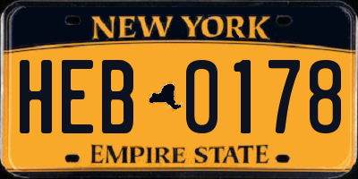 NY license plate HEB0178