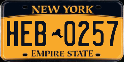 NY license plate HEB0257